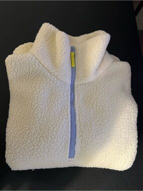 NWOT J. Crew Ivory Sherpa Half-Zip with Blue Lavender Yellow Trim